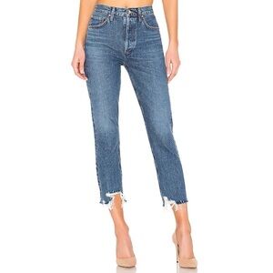 AGOLDE Riley High Rise Straight Distressed Cropped Jeans